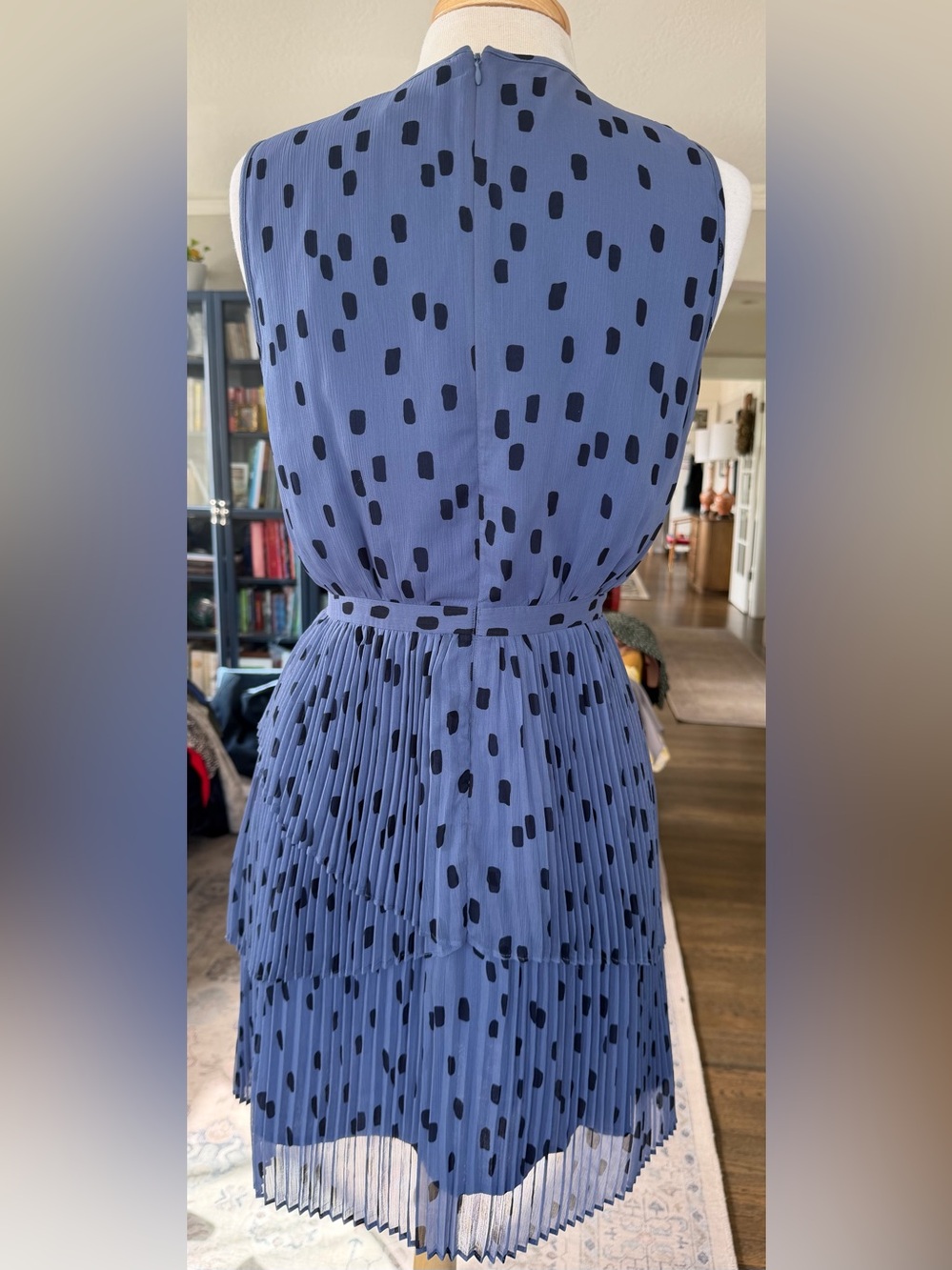 Banana Republic Sleeveless Periwinkle Blue Polka Dot Pleated Mini Dress - Picture 6 of 7